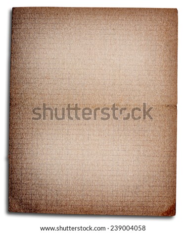 Close up of old school paper front side grunge with space for text or image  isolated with clipping path on white background