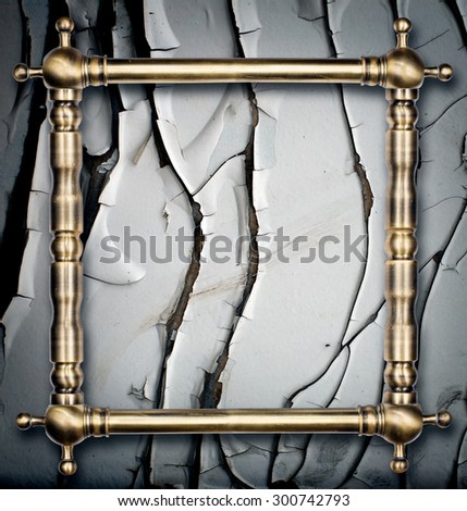 Hardware design concept. Old scratched bronze pipes frame with light reflections for text or picture isolated on grunge wall background. two clipping path included
