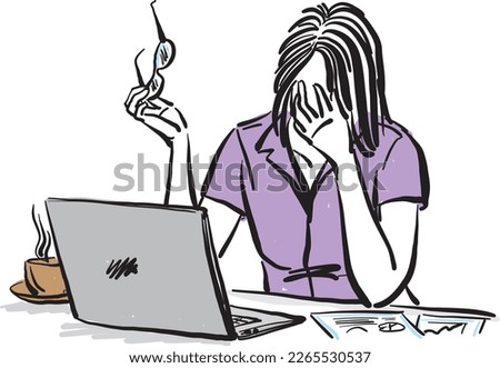 business woman tired stressed crying in front of laptop computer working vector illustration