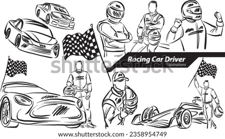 racing car driver career profession work doodle design drawing vector illustration
