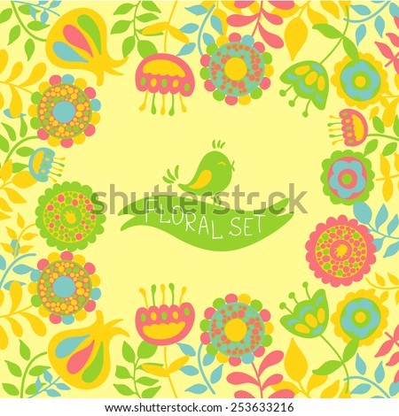 background of flowers, spring flowers set