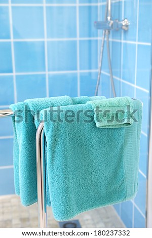 Modern house bathroom interior details focus on towel rack