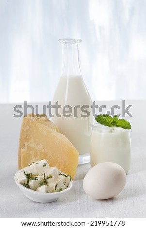 Dairy Products,  Includes: Milk, Various Types of Cheese, Butter, Ricotta egg, and Yogurt..