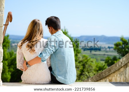 happy young couple teenager first love together in summertime during hot and sunny day