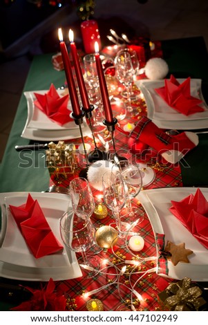 gold and red christmas table decoration with dim light candle - Red And Gold Christmas Table Decorations gold and red christmas table decoration with dim light candle - Red And Gold Christmas Table Decorations