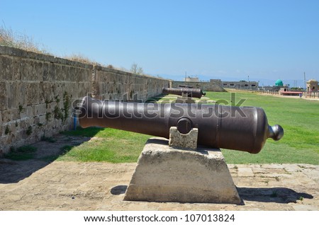 Museum walls of Acre Israel Medieval Turkish artillery guns