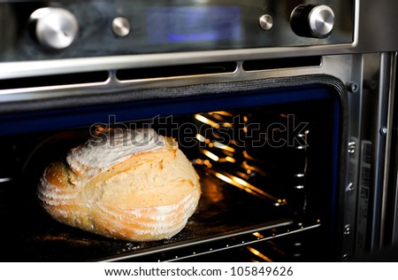 Closeup view of baked cake in the oven