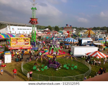 BURTON, OH - AUGUST 31, 2013: View of the Great Geauga County Fair from the ferris wheel on August 13, 2013 in Burton, Ohio. The fair is the oldest continuously running county fair in Ohio.