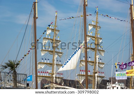 Port of Amsterdam, Noord-Holland/Netherlands - August 23-08-2015 -Tall ship the Stad Amsterdam is sailing from IJmuiden to Amsterdam during the big event SAIL. SAIL is the biggest nautical event ever.