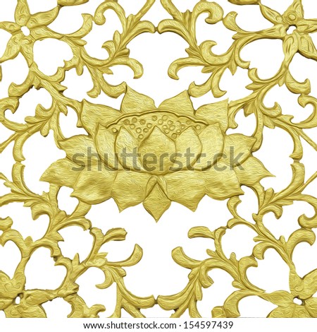 Golden Thai style pattern, golden lotus decorated on white background
