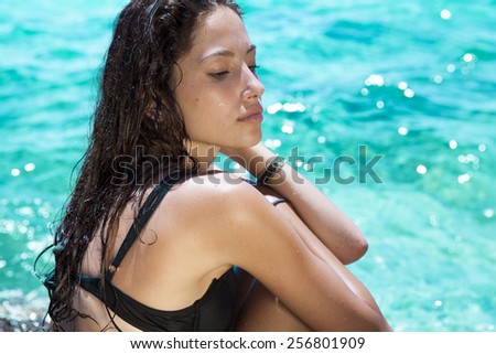 beautiful wet woman . outdoors shot