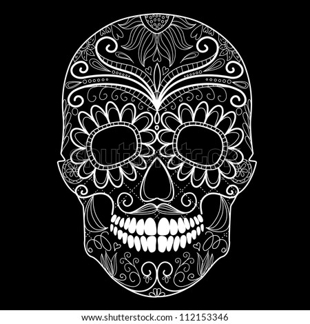 Day Of The Dead Black And White Skull Stock Vector Illustration ...