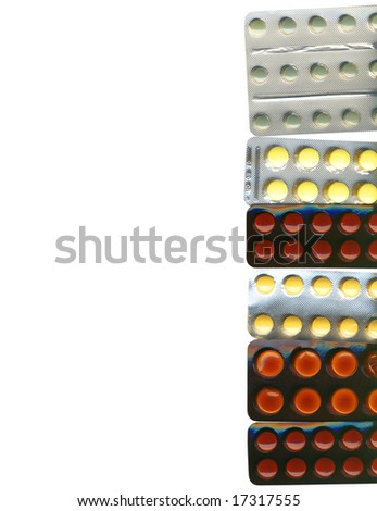 A line made of different pills, with clipping path