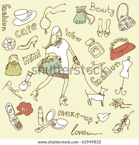 Feminine Doodles, Shopping Madness Stock Vector Illustration 62949832 ...