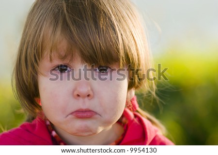 Portrait Of Crying Little Girl Looking At You, Tears Filling Her Eyes ...