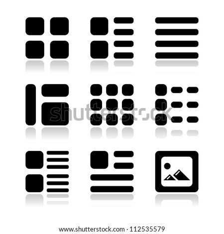 Gallery view Display options icons set - list, grid