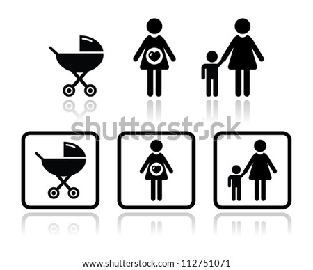 Baby icons set - carriage, pregnant woman, family