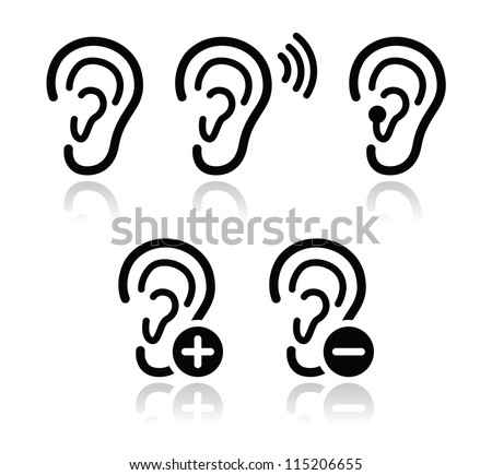 Ear hearing aid deaf problem icons set