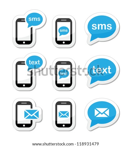 Mobile sms text message mail icons set as labels
