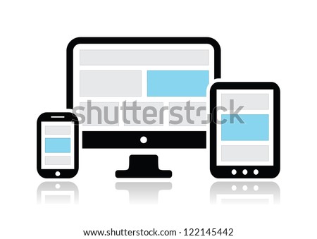 Responsive design for web- computer screen, smartphone, tablet icons set