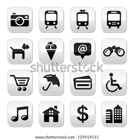 Travel tourism and transport buttonss set - vector