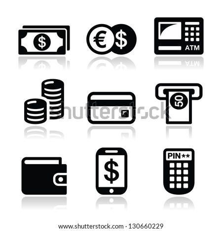 Money, atm - cash mashine vector icons set