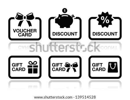 Voucher, gift, discount card vector icons set 