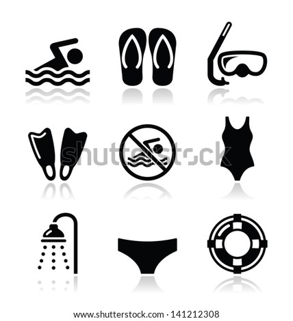 Swimming, scuba diving, sport vector icons set