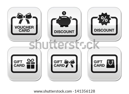 Voucher, gift, discount card vector buttons set 