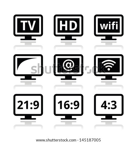 TV monitor, screen icons set