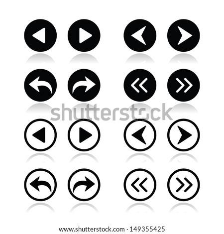 Previous, next arrows round icons set
