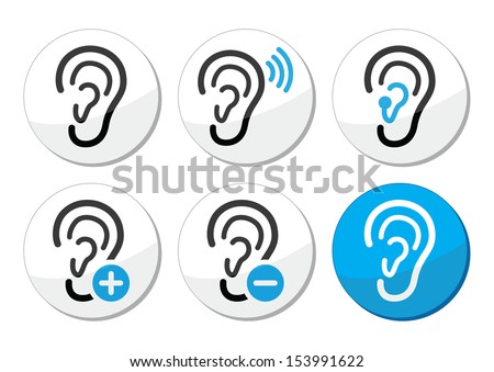 Ear hearing aid deaf problem icons set 