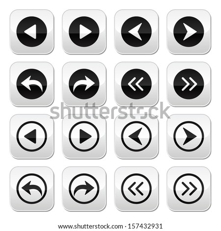 Previous, next arrows vector buttons set