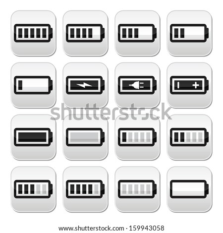 Battery charge vector buttons set 