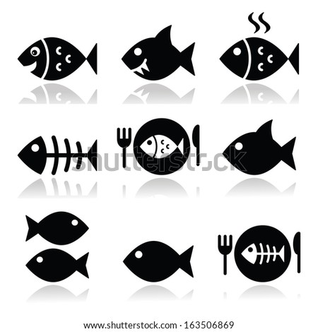 Fish, fish on plate, skeleton vecotor icons