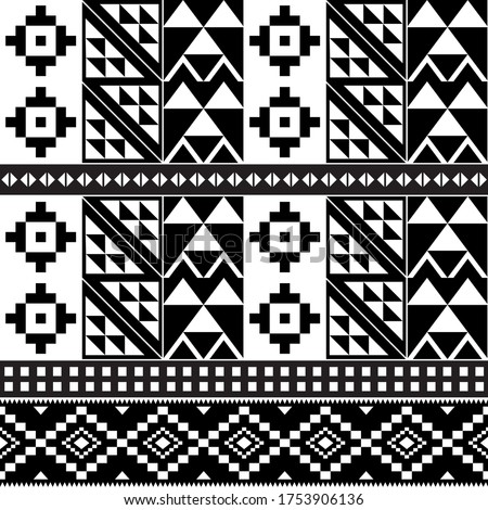 African tribal Kente monochrome cloth style vector pattern, seamless design with geometric shapes inspired by traditional fabrics or textiles from Ghana known as nwentoma. Abstract black and white 