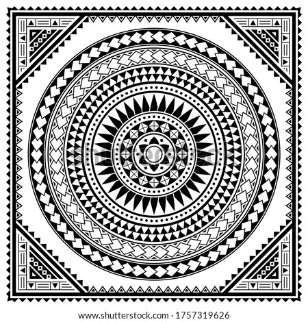 Polynesian tribal mandala vector greeting card pattern, Hawaiian retro design inspired by art traditional geometric art. Abstract andala background in black and white, zen, yoga or tiki bar decoration