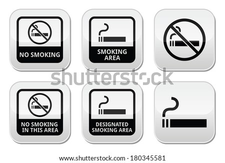 No smoking, smoking area vector buttons set