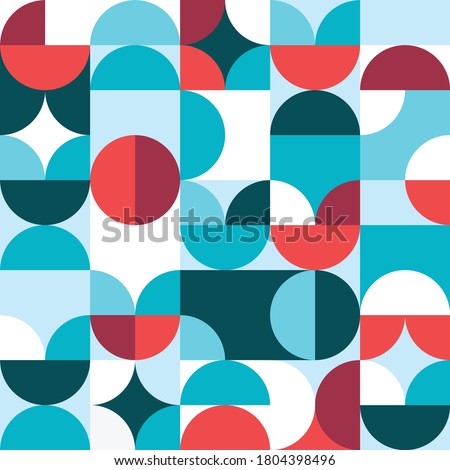 Retro 60's and 70's style vector seamless minimalist pattern - 60's and 70's geometric textile design with circles and abstract shapes. Vintage style repetitive background, simple abstract wallpaper 