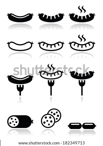 Sausage, grilled or with for icons set 