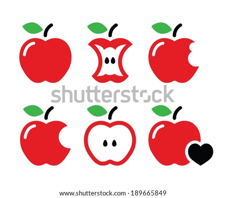 Redd Apple, apple core, bitten, half vector icons 