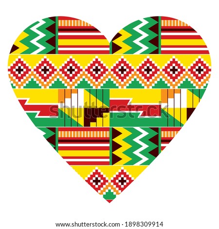 African heart vector design - tribal Kente nwentoma style pattern inspired by Ghana traditional textiles and fabric prints. Valentine's Day, love ornament native to the Akan, Ashanti ethnic groups 
