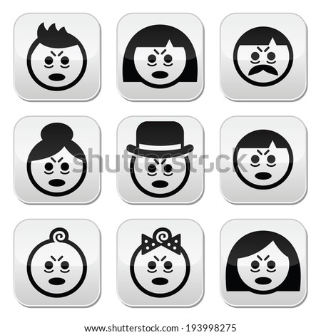 Tired or sick people faces buttons set