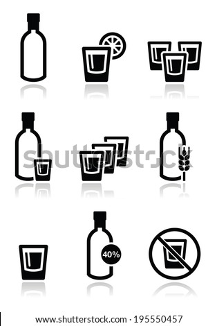 Vodka, strong alcohol icons set 