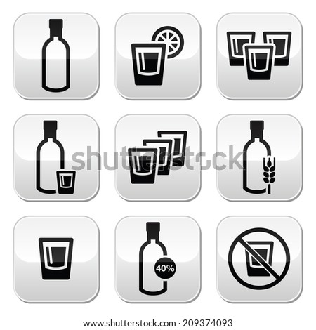 Vodka, strong alcohol buttons set 