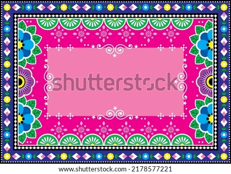 Pakistani and Indian truck art vector template design with empty space for text - perfect for poster, greeting card. Colorful floral ornament with flowers and swirl inspired by traditional lorry art