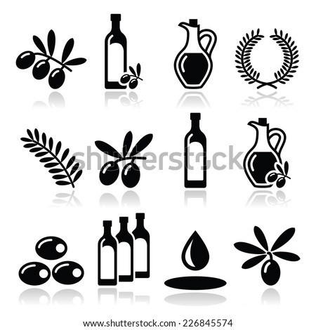 Olive oil, olive branch icons set   