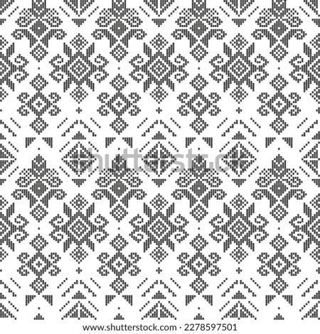 Filipino folk art Yakan weaving inspired vector seamless pattern - geometric ornament perfect for textile or fabric print design on black and white. Retro tapestry abstract design from Philippines