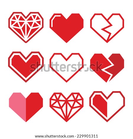 Geometric red heart for Valentine's Day icons 