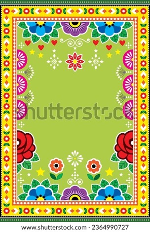 Pakistani and Indian truck art vector poster design with flowers and blank space for text - 27x40 format. Colorful floral template ornament inspired by traditional lorry and rickshaw painted decor